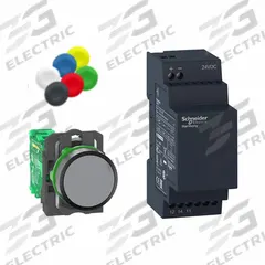 SCHNEIDER ELECTRIC Wireless Push Button Kit: 22 mm Panel Mounting Size, XB5R (MPN XB5RFB01). Key specifications — Manufacturer Part Number: XB5RFB01; Action: Momentary; Components Included: Push-Button Cap; Head/Lens Color: Black; Head Material: Plastic; Legend: None; Operator Illumination: Non-Illuminated; Operator Material: Plastic.