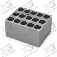 IKA Dry Block: Anodized Aluminum, 3 3/4 in Overall Wd, 3 in Overall Lg, 15 Wells, 16 3/8 mm Well Dia (MPN 4470300). Key specifications — Product Type: Dry Block Heater; Includes Thermometer Well: Yes; Material: Anodized Aluminum; Brand: IKA.