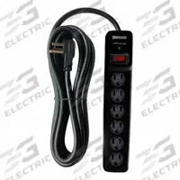 WOODS Surge Protector: 4 Outlets, 4 ft Cord Lg, 1,180 J Rated Energy, 15 A Current, Black, 5-15P (MPN 41515). Key specifications — Brand: WOODS; Mounting Style: Keyhole.