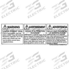 FEND-ALL BY PIP Replacement Tamper Seal: 2 1/4 in Label Wd, 2 1/4 in x 1/64 in, 1/64 in Label Ht (MPN 32-001017-0000). Key specifications — Background Color: White; Language: Spanish; Brand: FEND-ALL BY PIP.