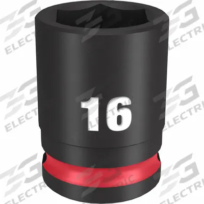 MILWAUKEE Standard Impact Socket: 3/8 in Drive Size, Metric, 16 mm Socket Size, 6-Point - 3/8" Drive Impact Sockets