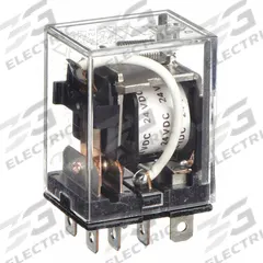 OMRON General Purpose Relay: Socket Mounted, 15 A Current Rating, 24V DC, SPDT, 8 Pins/Terminals (MPN LY1-DC24). Key specifications — Brand: OMRON; Base Type: Square; Mounting Style: Plug-In; Pin Shape: Flat; Electrical Connection: Quick-Connect; Manufacturer Part Number: LY1-DC24; Operating Current: 10 A at 110V AC (Inductive Load); Series: LY Series.