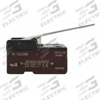 OMRON Snap Action Switch: Hinge Lever Actuator, 1NO/1NC, Solder (MPN X-10GW). Key specifications — AC Contact Rating: 2 A @250 V; Electrical Connection: Solder; Series: X; Brand: OMRON.