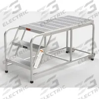 APPROVED VENDOR Mobile Work Platform: 2.5 ft Platform Ht - Max, 24 in x 49 in, Aluminum (MPN A006). Key specifications — Folding: Not Foldable; Mobility: Rolling; Use Location: Indoor; Brand: APPROVED VENDOR; Color: Silver; Height Adjustability: Fixed Height; Includes Handrails: Handrails Not Included; Locking Mechanism: No Locking Mechanism.