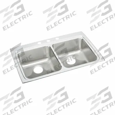 JUST MANUFACTURING Bowl Drop-In Sink: 33 in Overall Lg, 22 in Overall Wd, 4 1/2 in Bowl Dp - Two-Bowl Counter-Mounted Kitchen & Bar Sinks without Faucets