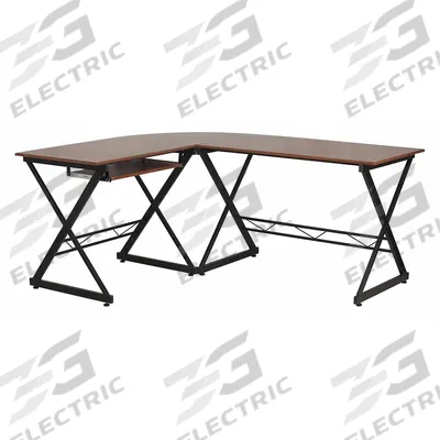 FLASH FURNITURE Office Desk: Laminate, Wood Grain, 0 Pedestals, 0 Drawers - L-Shaped Desks