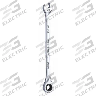 WESTWARD Combination Wrench: Alloy Steel, Chrome, 9/32 in Head Size, 5 7/8 in Overall Lg - SAE 12-Point Ratcheting Combination Wrenches