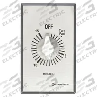 INTERMATIC Spring-Wound Timer: 15 min Max, SPST, 120/277V AC, Wall Plate Included, Silver (MPN FF15MC). Key specifications — Brand: INTERMATIC; Includes Hold: No Hold Included.