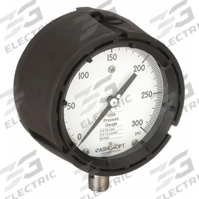 ASHCROFT Process Pressure Gauge: 0 psi to 300 psi, White, 4 1/2 in Dial, 1/2 in NPT Male - All-Stainless Steel Wetted Parts & Casing