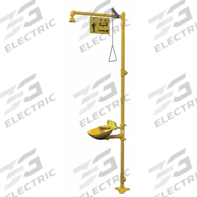 BRADLEY Shower with Eyewash: Floor Mnt, Uncovered, Plastic Bowl, Galvanized Steel Pipe - Floor-Mount Showers with Eyewash