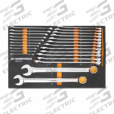 GEARWRENCH Combination Wrench Set: Alloy Steel, Full Polish Chrome, 24 Tools, Std - Metric 12-Point Ratcheting Combination Wrench Sets