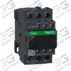 SCHNEIDER IEC contactor: Non-Reversing, 3 Poles, 3NO Contacts, 38 A, 240V AC Coil (MPN LC1D38P7). Key specifications — Brand: SCHNEIDER; Integrated Surge Suppression: No.