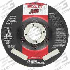 SAIT Depressed Center Cut-Off Wheel: Type 27, 4" x 0.045" x 5/8", Aluminum Oxide, 60 Grit, A60S (MPN 22011). Key specifications — Series: A60S; Brand: UNITED ABRASIVES-SAIT.