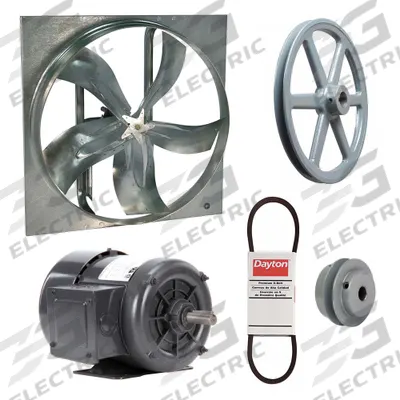 Dayton Exhaust Fan with Drive Package: Belt Drive, 36 in Blade, 3/4 hp, 14,223 cfm - Belt-Drive Panel Exhaust Fans with Drive Package