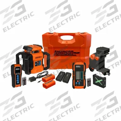 JOHNSON LEVEL Rotary Laser Kit: 4,000 ft Range w/Receiver, Green Beam, Horizontal/Vertical - Horizontal & Vertical-Beam Rotary Laser Level Kits
