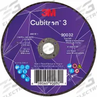 3M CUBITRON 3 Abrasive Cut-Off Wheel: Type 1, 3" x 0.045" x 3/8", Ceramic, 60 Grit (MPN 90032). Key specifications — Brand: 3M CUBITRON 3.