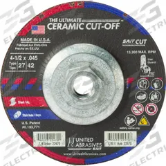 SAIT Abrasive Grinding Wheel: Type 27, 4 1/2" x 0.045" x 5/8"-11, Ceramic, 60 Grit (MPN 22570). Key specifications — Series: The Ultimate Ceramic; Brand: UNITED ABRASIVES-SAIT.