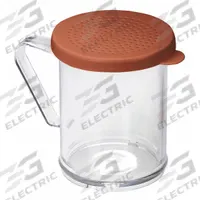TABLECRAFT PRODUCTS COMPANY Dredge: For Salt/Sugar Food Type, 10 oz Capacity, Plastic Body, Clear (MPN 166C). Key specifications — Brand: TABLECRAFT PRODUCTS COMPANY; Body Color: Clear; Body Material: Plastic; Lid Color: Rose; Lid Material: Polyethylene; Product Type: Shaker with Handle and Top.