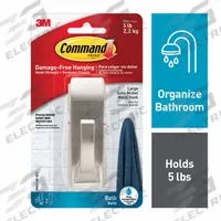 COMMAND Hook: 5 lb Wt Capacity, 1 Points per Hook, Nickel, 3 31/32 in Overall Ht, 3 31/32 in Base Ht (MPN MR03-SN-BES). Key specifications — Brand: COMMAND; Color: Nickel.