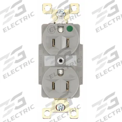 BRYANT Receptacle: Hospital Grade Fed. Spec., Duplex, 5-15R, Gray, 125V AC, 15 A - General Purpose Receptacles