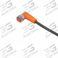Cordset: M8 Female Right Angle X Bare Wire, 3 Pins, Black, PUR, 5 m Cable Lg, 22 AWG Wire Size (MPN EVC145). Key specifications — Cable Jacket Color: Black; End 1 Mounting Orientation: Right Angle; End 1 Gender: Female; End 1 Connection Type: M8; Cable Jacket Material: PUR; Brand: IFM; IP Rating: IP68; End 2 Connection Type: Bare Wire.