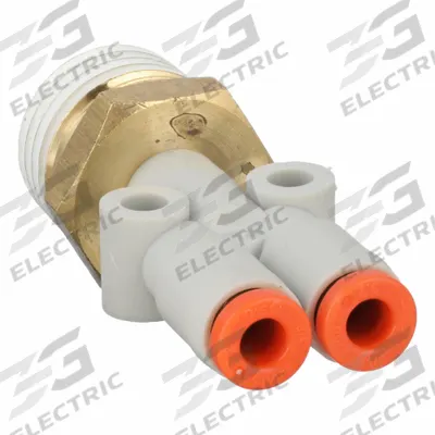 SMC Push-Fit Wye Fitting: 1/8 in OD x 1/8 in OD x 1/4 in Pipe x 1/8 in Pipe Size - Polybutylene & Brass Tube Fittings