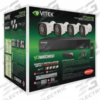 VITEK Digital Video Recorder Kit: Bullet, 4 Cameras Included, 2.8 mm Max Focal Lg, 1080p, 12V DC (MPN VT-TH2KT42TB-2). Key specifications — Brand: VITEK; Camera Operating Voltage: 12V DC; Camera Resolution: 1080p; Lens Type: Fixed; Indoor/Outdoor Usage: Outdoor.