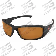 EDGE EYEWEAR Safety Glasses: Copper Lens, Full-Frame, Metal Detectable, Black Frame, Brazeau Series (MPN TXB235). Key specifications — Brand: EDGE EYEWEAR; Frame Color: Black; Lens Color: Copper.