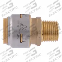SHARKBITE MAX Push-Fit Adapter Fitting: Straight, 3/4 in OD x 1/2 in Pipe Size, Brass (MPN UR138). Key specifications — Brand: SHARKBITE MAX.
