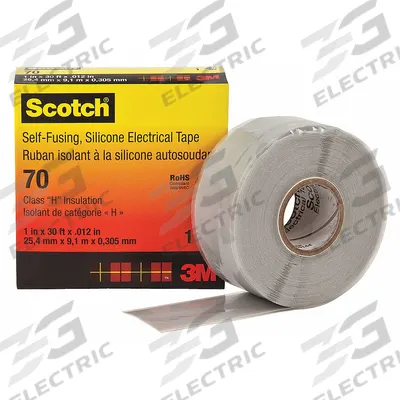 3M Electrical Tape: 1 in Wd, 10 yd Lg, 12 mil Thick, Silicone Coated Cloth - High-Voltage Electrical Tape