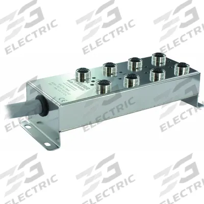 MURRELEKTRONIK Distribution Box: MVP12 Steel F&B, 8 Ports, 5 Pole M12 Female - Washdown-Rated Passive Sensor Junction Blocks with Homerun Cable