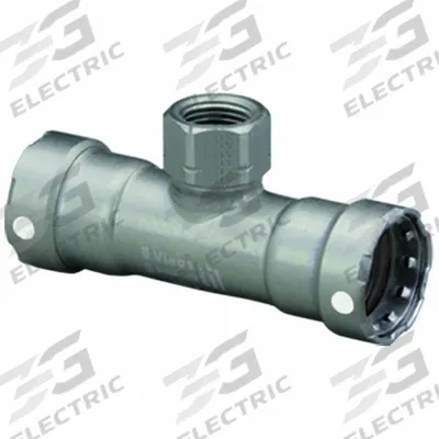 VIEGA MEGAPRESS Crimp Tee Fitting: 1 1/4 in Pipe x 1 1/4 in Pipe x 1/2 in Pipe Size - Steel Press Pipe Fittings