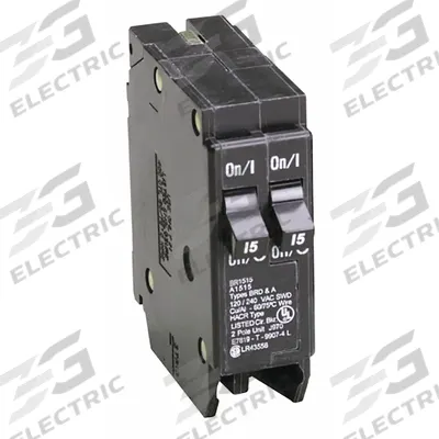 EATON Circuit Breaker: 15 A, 120/240V AC, Single Phase, 10kA at 120/240V AC - BR & BD Series