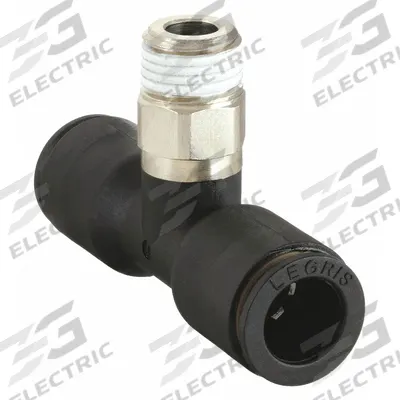 LEGRIS Push-Fit Tee Fitting: 1/4 in OD x 1/4 in OD x 1/4 in Pipe Size, Tube x Tube x MBSPT - Nylon & Nickel-Plated Brass Tube Fittings