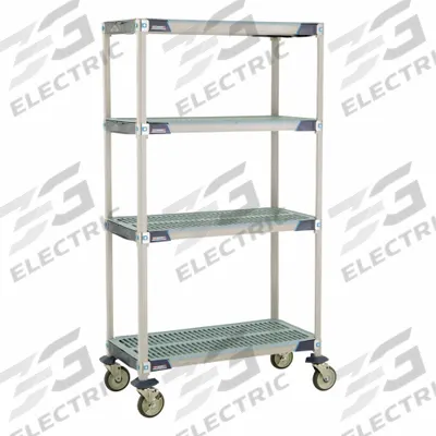 METRO Utility Cart: 38 in x 20 in, 67 in Overall Ht, 4 Shelves - Harsh-Environment Antimicrobial Mobile Plastic Shelving