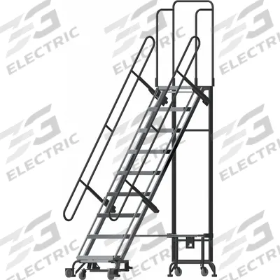 BALLYMORE Hybrid Ladder: 7.7 ft Platform Ht, Unassembled, Spring-Loaded Casters - Steel Wall-Docked Weight-Actuated Auto-Lock Folding Ladders