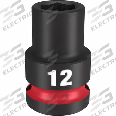 MILWAUKEE Standard Impact Socket: 1/2 in Drive Size, Metric, 12 mm Socket Size, 6-Point - 1/2" Drive Impact Sockets