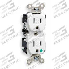 LEVITON Receptacle: Hospital Grade Fed. Spec., Duplex, 5-15R, White, 125V AC, 15 A, 2 Pole / 3 Wire (MPN 8200-SGW)