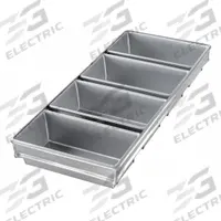 CHICAGO METALLIC Bread Pan: Aluminized Steel, 4 Slots, 8 3/4 in Overall Wd, 2 1/2 in Overall Dp (MPN 44065). Key specifications — Pan Style: Open Top Bread Pan; Brand: CHICAGO METALLIC; Color: Silver; Material: Aluminized Steel; NSF Certified: No; Number of Slots: 4.