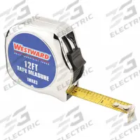 WESTWARD Tape Measure: Nonmagnetic Single Hook Tip, 12 ft, Chromed Plastic, Silver (MPN 1MKR3). Key specifications — attr935324: WESTWARD; attr942259: Silver; attr935328: 1/16 in (10ths Thereafter); attr935329: Feet; attr935337: SAE/Engineers Scale; attr936607: Manual Lock; attr972446: Inch/Engineer's Scale; attr979969: Nonmagnetic Single Hook.
