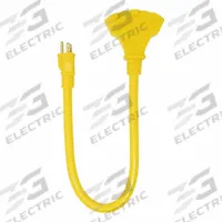 SOUTHWIRE Extension Cord: Outdoor Use, 2 ft Lg, 3 Outlets, 5-15P, 12/3, SJTW, Yellow, 15 A Current (MPN 4112SW8802). Key specifications — Brand: SOUTHWIRE; Temperature Rating: -40 Degrees to 140 Degrees F; NEMA Plug Configuration: 5-15P.