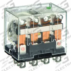 OMRON General Purpose Relay: Socket Mounted, 10 A Current Rating, 12V DC, 4PDT, 14 Pins/Terminals (MPN LY4N-DC12). Key specifications — Brand: OMRON; Base Type: Square; Mounting Style: Plug-In; Pin Shape: Flat; Electrical Connection: Quick-Connect; Manufacturer Part Number: LY4N-DC12; Operating Current: 10 A at 24V DC (Resistive Load); Series: LY Series.