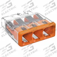 WAGO Push-In Wire Connector: 2773 Series, 3 Port, 20 AWG – 12 AWG Solid Wire Size Range, 32 A, 600 V (MPN 2773-403/VE00-0500). Key specifications — Series: 2773; Manufacturer Part Number: 2773-403/VE00-0500; Brand: WAGO.