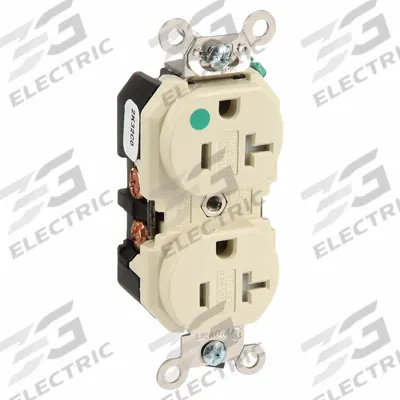 LEVITON Receptacle: Hospital Grade Fed. Spec., Duplex, 5-20R, Ivory, 125V AC, 20 A - General Purpose Receptacles