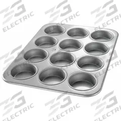 CHICAGO METALLIC Jumbo Muffin Pan: Aluminized Steel, 12 Slots, 13 1/2 in Overall Wd, 26 ga Gauge (MPN 43515). Key specifications — Pan Style: Muffin Pan; Brand: CHICAGO METALLIC; Color: Silver; Material: Aluminized Steel; NSF Certified: No; Number of Slots: 12.