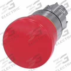 SIEMENS Mushroom Head Push Button: Red, 22 mm Mounting Size, Metallic, Maintained (MPN 3SU1050-1HA20-0AA0). Key specifications — Brand: SIEMENS; Action: Maintained; Series: 3SU; Push Button Material Type: Metallic.
