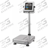 A&D WEIGHING Food Scale: 16 3/4 in Weighing Surface Dp, 13 in Weighing Surface Wd, 13 in Overall Wd (MPN HV-60KCWP). Key specifications — Connection Ports: RS-232; Readability: 0.02 kg/0.05 lb/1 oz; Brand: A&D WEIGHING; IP Rating: IP65.
