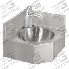 JUST MANUFACTURING Corner Bathroom Sink: Lavatory Group, Silver, Stainless Steel, 9 in Overall Ht (MPN A35929-T-J). Key specifications — Series: Lavatory Group; Includes: Drain; Color: Silver; Brand: JUST MANUFACTURING; Sink Type: Bathroom; Material: Stainless Steel; Sink Material: Stainless Steel.