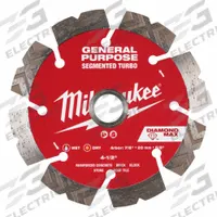 MILWAUKEE Diamond Saw Blade: Block/Brick/Concrete/Stone, 4 1/2 in Blade Dia., Wet/Dry (MPN 49-93-9004). Key specifications — attr1097734: Wet/Dry; attr1097738: Masonry Saw; attr1097751: MILWAUKEE.