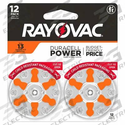 RAYOVAC Hearing Aid Batteries: 13 Battery Size, Zinc Air, 300 mAh Capacity, 1.4V DC - Disposable Coin & Button Batteries